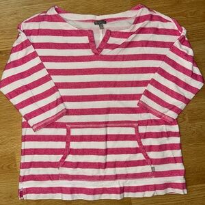 T by Talbots Top Womens Medium Pink White Striped Shirt Pullover